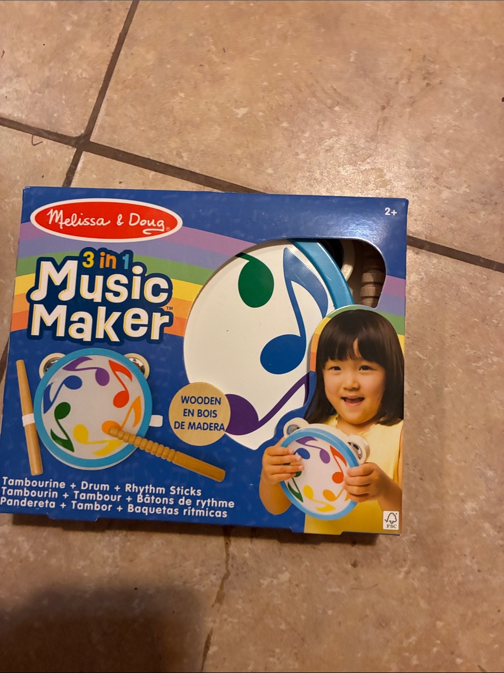 Melissa & Doug 3-in-1 Music Maker Tambourine - White with Multi-Color Notes